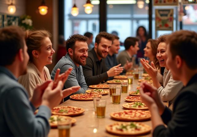 피자를 즐기고 있는 손님들